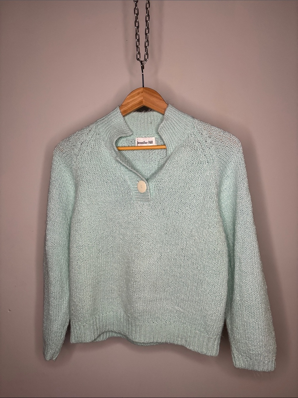 Vintage Mint Green Cowl-Neck Sweater